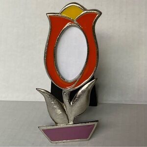 Ashleigh Manor Frame Enameled Tulip Flower Picture Size 1” X  2” Orange Pink